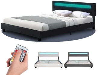 Juskys 'Paris' Polsterbett mit LED-Beleuchtung und Lattenrost, Kunstleder, Schwarz, 160x200 cm, ohne Matratze