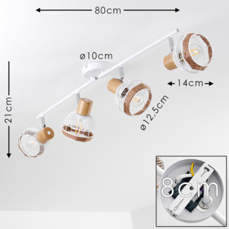 hofstein Deckenleuchte »Nalles« verstellbare Deckenlampe, Metall/Holz/Hanfseil, Weiß/chrom, ohne Leuchtmittel, Lampenschirme dreh-/schwenkbar, 4xE27, Gitter-Optik, Natur