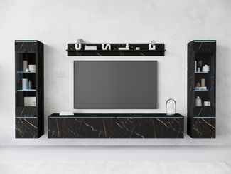 Home affaire Wohnwand VERA II, Vitrinen Türanschlag wechselbar, (Komplett-Set, 4-St), Vitrine mit Verglasung, stehend und hängend, inklusive Beleuchtung