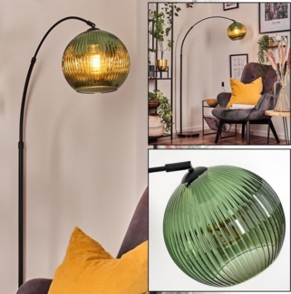 hofstein Stehlampe Stehlampe aus Metall/Riffelglas in Schwarz/Grün mit Marmorfuß, ohne Leuchtmittel, verstellbare Stehleuchte Retro/Vintage (25 cm), Fußschalter, E27