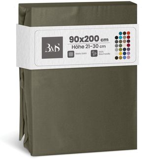 Mako-Satin Spannbettlaken dark olive 90x200cm Höhe 21-30cm