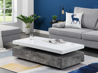 Couchtisch FELIX - 2 Schubladen - Holz (MDF) - Beton-Optik & Weiß