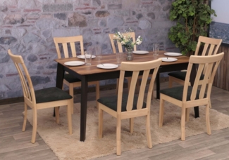 6er-Set Esszimmerstuhl HWC-G46, Küchenstuhl Stuhl, Stoff/Textil Massiv-Holz ~ naturfarbenes Gestell, schwarz