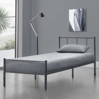 en.casa Laos Metallbett, Einzelbett 90x200 cm, dunkelgrau, mit Lattenrost