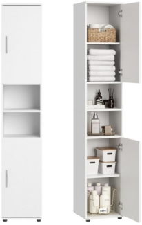 Home Collective Badkommode Badezimmerschrank Hochschrank 6 Fächer – robust & pflegeleicht, 35 x 35 x 187 cm (BxTxH), Weiß, 2 Türen, vielseitig & kompakt