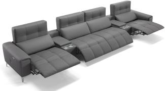 Sofanella Kinosofa SALENTO 4-Sitzer Ledercouch Hometheater in Grau XXL: 486 Breite x 100 Tiefe