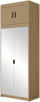 Kleiderschrank Elena 2D mit Spiegel (Farbe: Geölte Eiche, mit Schrankaufsatz)