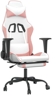 vidaXL Gaming-Stuhl mit Massage & Fußstütze Weiß und Rosa Kunstleder 345420