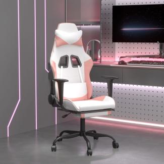 vidaXL Gaming-Stuhl mit Massage & Fußstütze Weiß und Rosa Kunstleder 345420