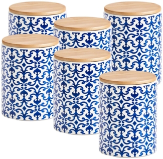 6 Stück Vorratsdose Marokko, Keramik blau / weiß - Ø 11 x 15,3cm