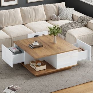 REDOM Couchtisch 70 x 70 x 31,5 cm, elegante Holz-Optik (Sofatisch,Beistelltisch, 1-St, mit 3 Schubladen), geometrischer Kaffeetish
