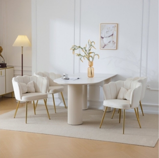 Flieks Polsterstuhl (Set, 6 St), 6er Set Esszimmerstühle mit Kissen Blütenblattstuhl Wohnzimmer Samt