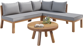 Gartenlounge-Set, Dicker Massivholzrahmen, Balkonset, 4 -tlg. Ecksofa + Couchtisch, mit Akazientischplatte