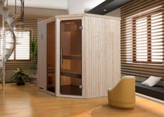 WEKA Element-Ecksauna VARBERG Innensauna 3 Sitzbänke aus Holz Saunakabine mit 68 mm Wandstärke Dampfsauna