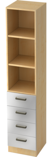 bümö office Aktenschrank Regal mit Schubladen, Büroschrank schmal aus FSC-Holz, 40cm breit in Ahorn/Silber - Aktenregal & Schubladenschrank mit Relinggriffen, Büro Möbel Schrank System, 7600-3-S-SG