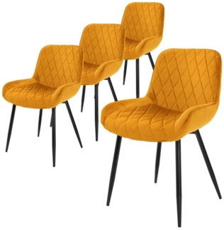 ML-DESIGN Stuhl Esszimmerstuhl mit Rücken- und Armlehnen, Metallbeine Küchenstuhl (4 St), Wohnzimmerstuhl Senfgelb Samt Sitzfläche Polsterstuhl Esstischstuhl