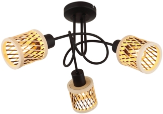 NOWA LED Deckenleuchte MALI, ohne Leuchtmittel, Deckenlampe schwarz Bambus naturfarben Wohnzimmer Flur