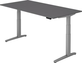 bümö elektrisch höhenverstellbarer Schreibtisch 200x100 cm mit Memory-Steuerung - Design Schreibtisch höhenverstellbar elektrisch, elektrischer Schreibtisch graphit, Gestell silber, XBHM-2E-G-SS