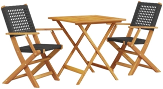 vidaXL 3-tlg. Bistro-Set Schwarz Poly Rattan und Massivholz 3281874