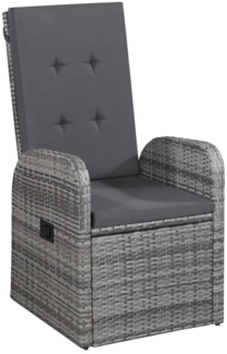 vidaXL 7-tlg. Garten-Essgruppe mit Kissen Grau Poly Rattan 3095283