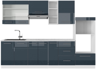 Küchenzeile Fame-Line Dunkelblau Hochglanz/Weiß 280 cm ohne Arbeitsplatte Vicco