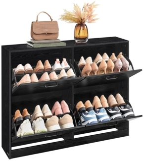 VASAGLE Schuhschrank 4 Klappen, Schuhkipper, Schuhregal, Schuhaufbewahrung, Trennwand verstellbar, für 16-28 Paar Schuhe, Flur, 24 x 105,5 x 82,7 cm, ebenholzschwarz LBCDE035B01