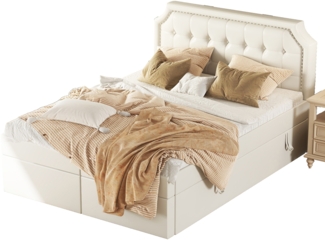 Polsterbett 140x200 cm mit Bettkasten, PU-Bezug und klappbarem Lattenrost – viel Stauraum, Weiß
