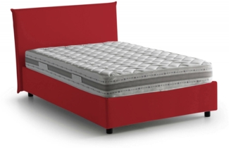 Dmora Doppelbett Alush, Bettkasten mit Stoffbezug, 100 % Made in Italy, Öffnung vorne, inklusive Matratze 120 x 190 cm, Rot