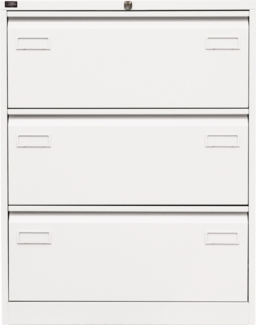 BISLEY Light Hängeregistraturschrank mit Schloss aus Metall in verkehrsweiß, 3 Schubladen, doppelbahnig - Hängeregisterschrank abschließbar, Hängeregistratur für Hängemappen & Hängeordner, CDF3-696