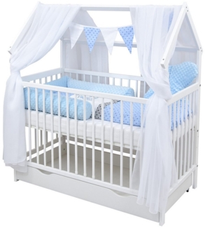 Baby-Delux Komplettbett Hausbett Babybett Schublade Schutzgitter Beißschienen Komplettset, 11-tlg, Kinderbett 60x120 cm weiß, Bettset verschiedene Designs
