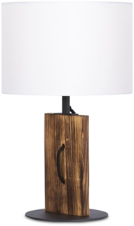 Tischleuchte, Pinienholz, Landhaus, Textil weiß, H 50,2 cm