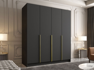 Mirjan24 'Salkor' Drehtürenschrank mit 4 Türen, Laminatplatte, 215 x 58 x 200 cm, Schwarz / Gold, ohne Spiegel