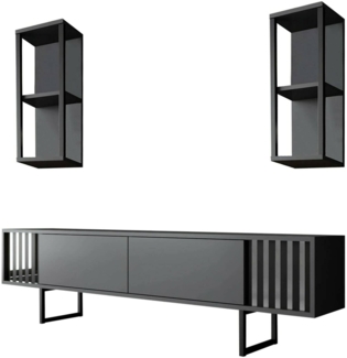 Dmora Fernsehschrank Iva, Ständer für Wohnzimmerfernseher, Niedriges Wohnzimmer-Sideboard, TV-Ständerbasis, 180x30h48 cm, Anthrazit und Schwarz