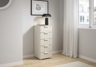 rauch Aditio Box, Kommode, 5 Schubladen, mit Glasfront, mit Softclose-Funktion, Farbe Beige, BxHxT 40x100x42cm