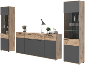 Wohnwand Tomaso in Eiche und grau 344 x 200 cm