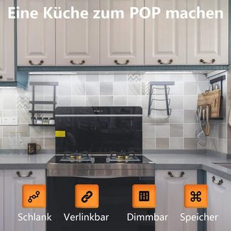Jibenhome LED Unterbauleuchte LED Schrankbeleuchtung Küche Verbindbar, LED Lichtleiste Dimmbar 30cm, 3er-Set Kaltweiß Unterbauleuchte Memory Funktion Küche Schrank Regal