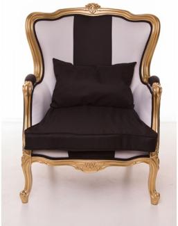 Casa Padrino Luxus Barock Sessel Schwarz / Weiß / Gold Möbel - Luxury Hotel Collection