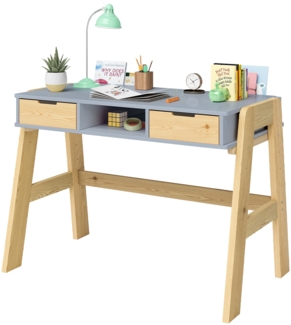 Bellabino 'Campo' Kinderschreibtisch, blau, 4-fach höhenverstellbar 56-75 cm, Jugendschreibtisch mit 2 Schubladen und 3 Aufbewahrungsfächern, 75x63x93 cm