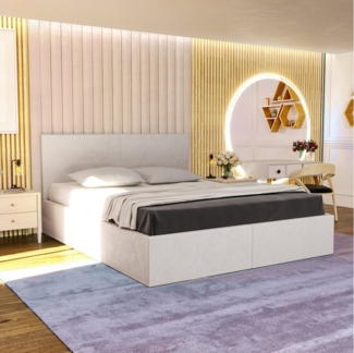 MOEBLO Polsterbett ARIANA (Doppelbett mit Kopfstütze, Rahmenbettgestell, Velours, mit Bettkasten und Lattenrost), gepolstertes Kopfteil, mit Bettkasten und Lattenrost