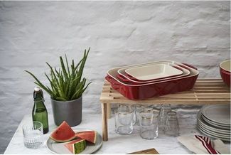 Staub Auflaufform Staub Ceramique Ofenformenset, 3-tlg rechteckig Kirsch-Rot, Keramik, (3-St)