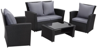 MeXo Gartenlounge-Set SGS zertifiziert, Gartenmöbel Set aus handgefertigtem Poly Rattan, (Sitzgruppe Balkonset, 4-tlg, 2-Sitzer Sofa, 2 Sesseln und Tisch mit Stauraum), Wetterfeste Lounge-Set für 4 Personen