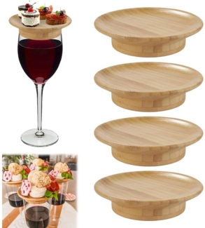 RWEUOQ Deckel Weinglas-Deckel, Bierdeckel Glasbecher Deckel, (Weinglas-Charcuterie-Topper, 4-tlg, Weinglasdeckel Aus Holz), Runde Weinglas Topper Teller Weinglas Set Für Desserts