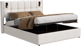 Gasdruckbett mit Leseleuchte und USB, 140x200cm Beige Samt