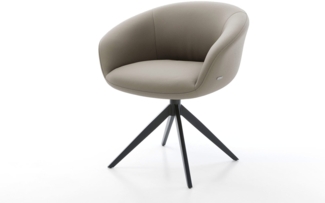 Drehstuhl Vinka-Flex mit Armlehnen Echt-Leder Schlamm Kreuzgestell breit Schwarz 360° drehbar Wippfunktion Taschenfederkern