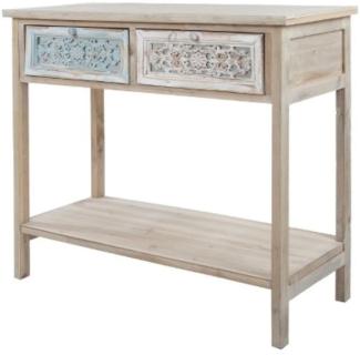 Casa Padrino Landhausstil Konsole Antik Weiß / Naturfarben 85 x 37 x H. 77 cm - Handgefertigter Shabby Chic Konsolentisch mit 2 Schubladen