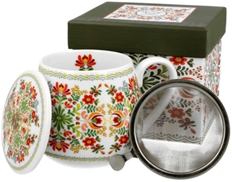 DUO ETNO Fassbecher 430 ml HUNGARIAN mit Teesieb, New Bone China Porzellan