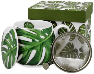 DUO FLORAL Fassbecher 430 ml MONSTERA mit Teesieb, New Bone China Porzellan