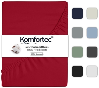 Komfortec Spannbettlaken Jersey 100% Baumwolle – 90x200 cm – 135g/m² – Weich, Atmungsaktiv & Hautfreundlich – Mit Rundumgummi – Oeko-Tex Zertifiziert – Für Boxspring, Topper & Matratzen – Rot