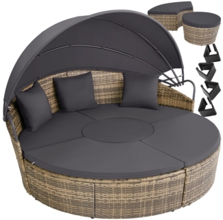 tectake Loungeset Rattan Sonneninsel Santorin - UV-beständig und widerstandsfähig, (Set, 5-tlg), Faltbares Dach mit Klettverschluss und Gasdruckfedersystem