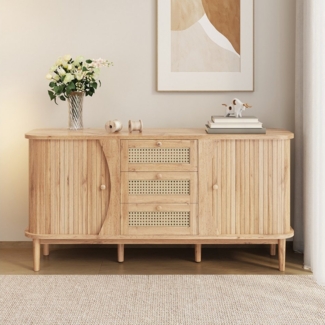 OKWISH Sideboard Rattankommode (Wohnzimmerschrank, 1 St, abgerundeter Platte), verstellbaren Einlegeböden